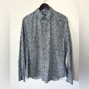 H&M Button Down Shirt Men XL Black And White Floral Business Casual Corporate
